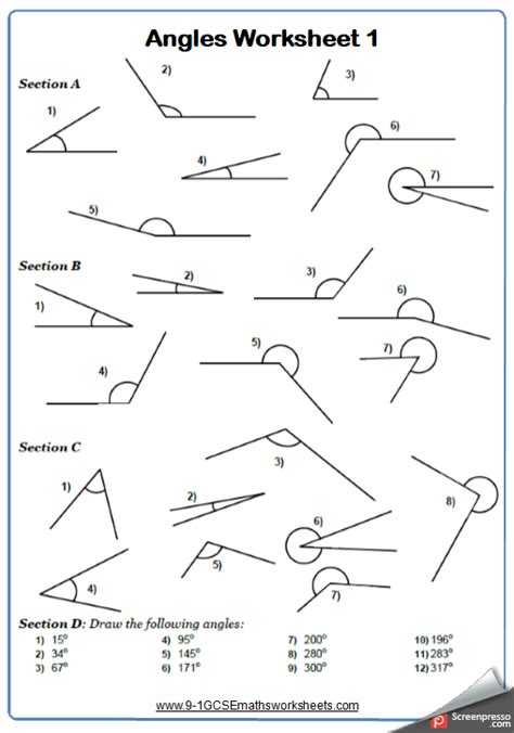 measuring angles worksheet pdf with answers grade 7